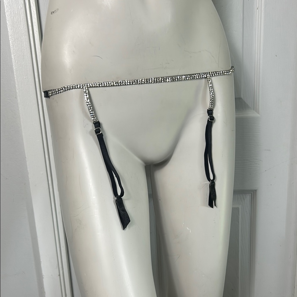 La Vie En Rose Black with rhinestones garter belt. Stunning! NWT